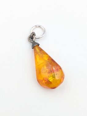 Vintage cognac amber teardrop pendant 925 sterling silver cap